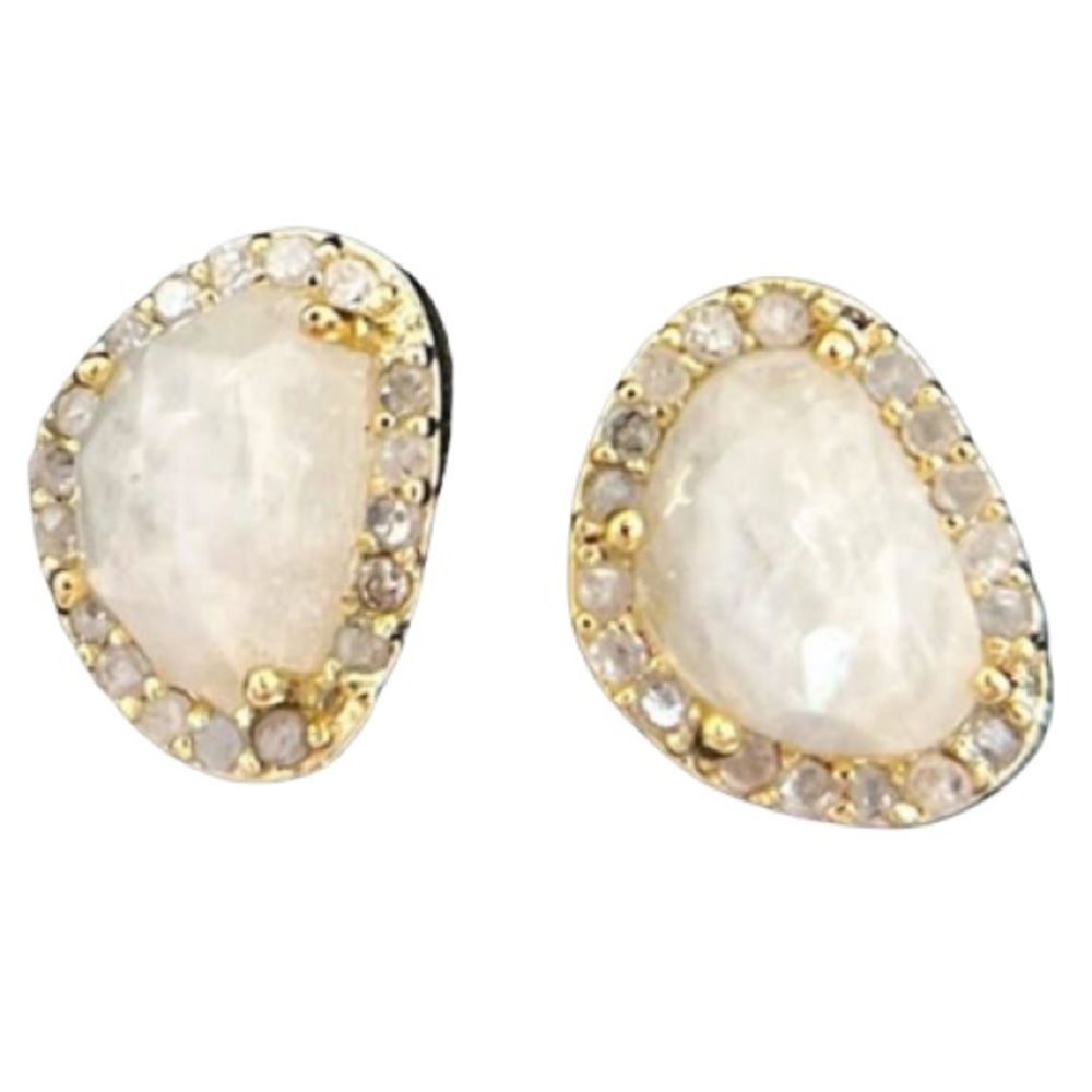 ADORNIA FINE 14K Gold Vermeil Moonstone & Diamond Stud Earrings, 0.2 ctw., White